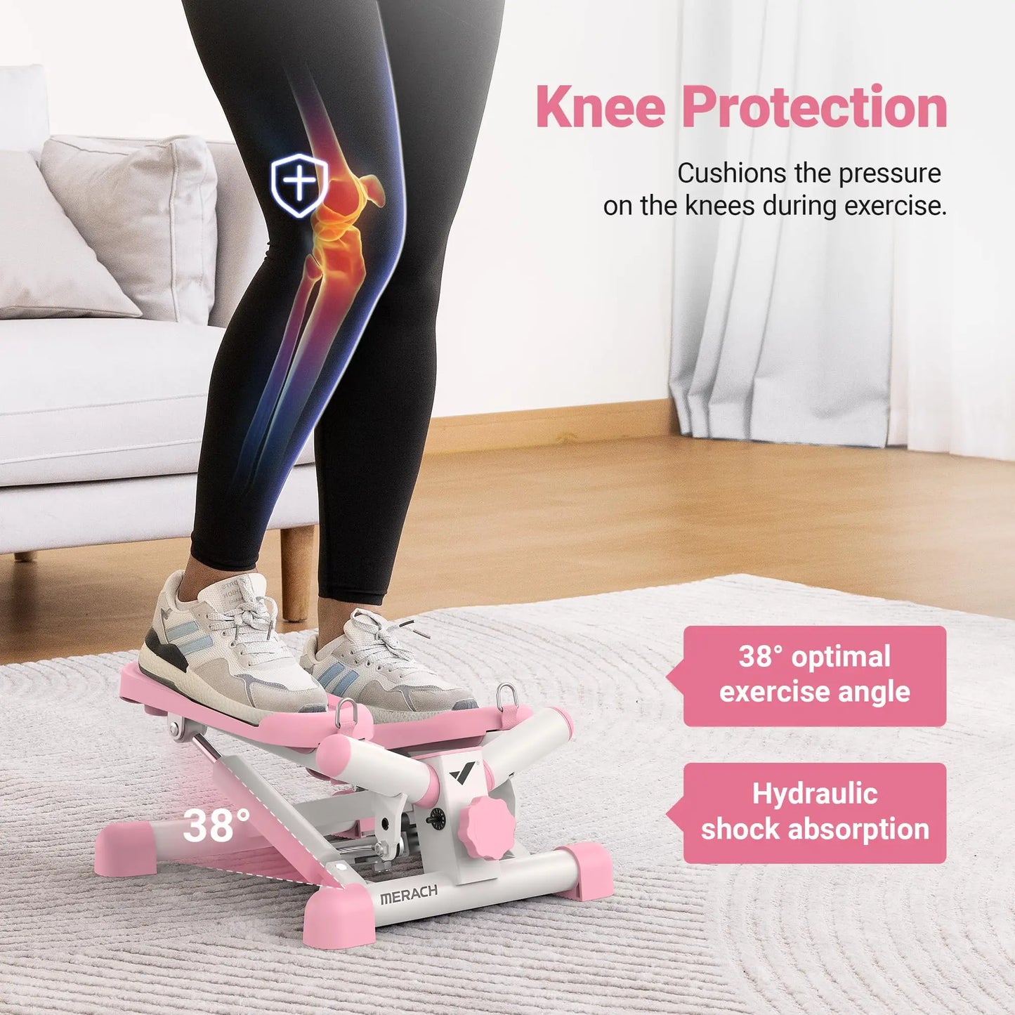 Mini Twist Stepper with 330LB Capacity for Cardio & Strength Training (Pink)