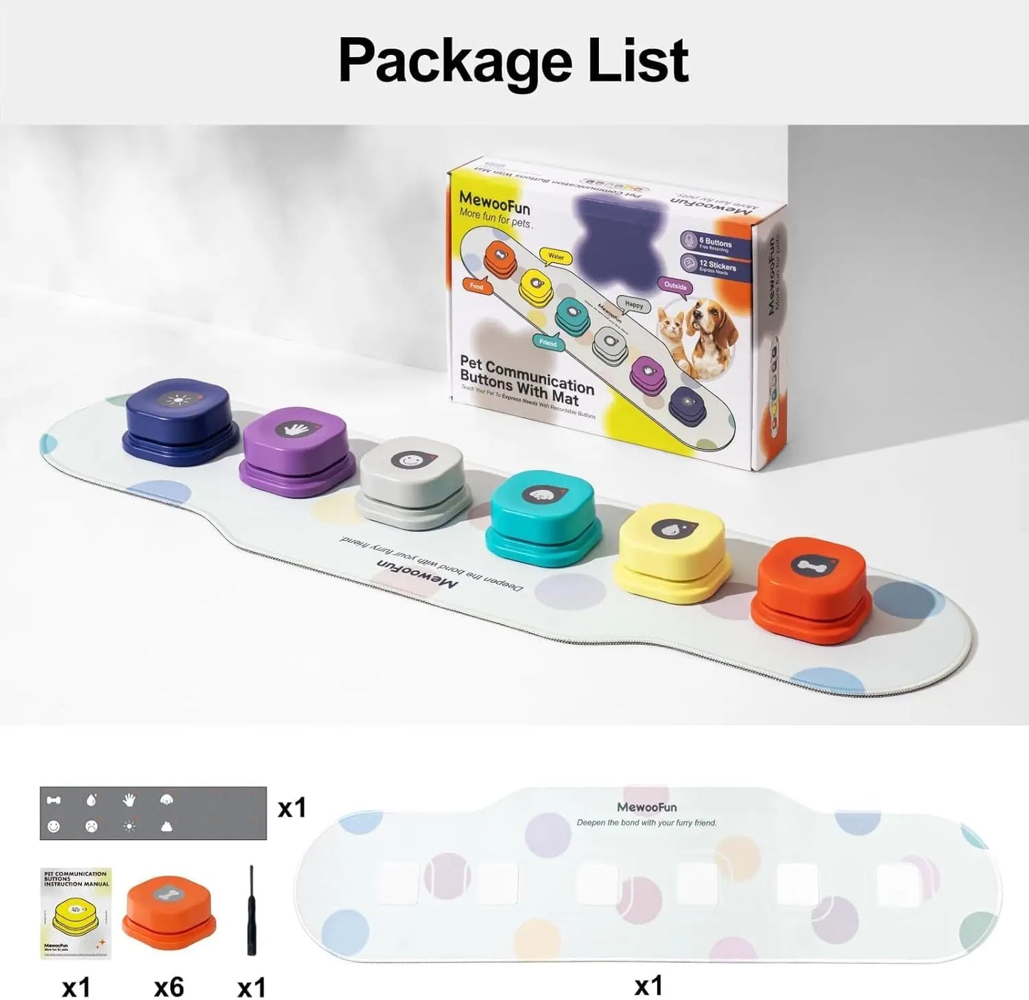 Mewoofun Dog Buttons Training Words Dog Talking Training Buttons Set 6 Packs for Communication Starter Pack