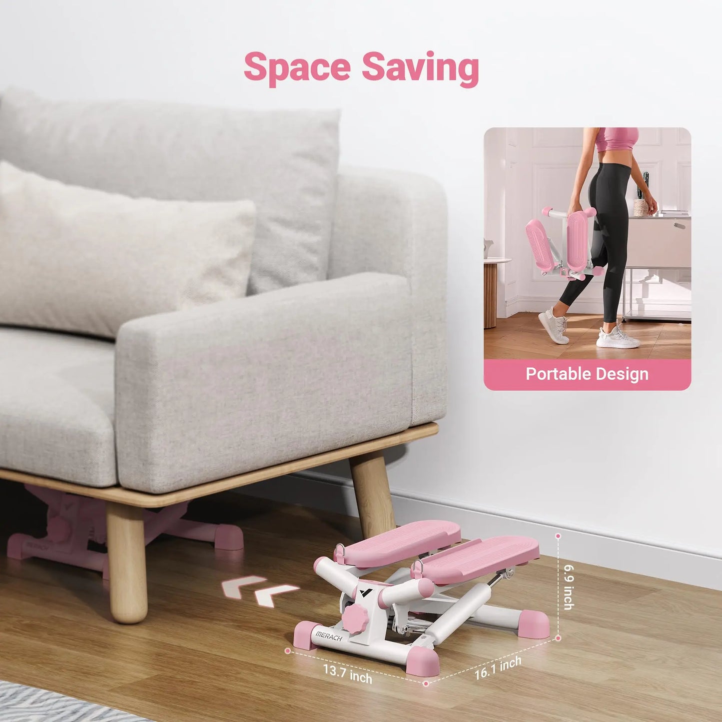 Mini Twist Stepper with 330LB Capacity for Cardio & Strength Training (Pink)