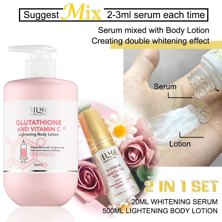 AILKE Vitamin C & Glutathione Brightening Body Lotion for Even Skin Tone and Lightening