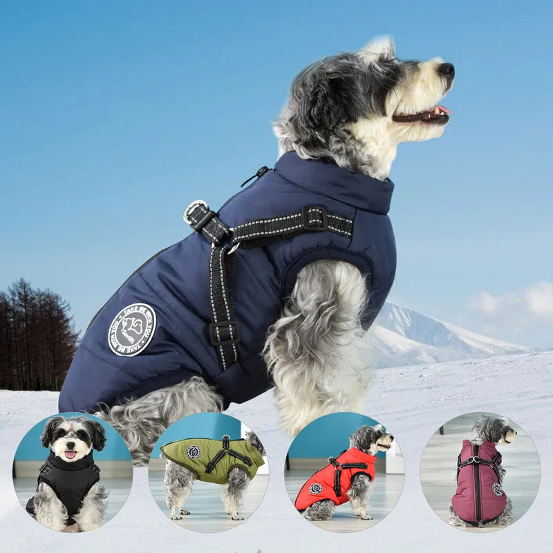 Winter Warm Dog Jacket Waterproof Pet Coat for Small Large Dogs Fleece with Harness Puppy Vest Chihuahua Labrador Costume