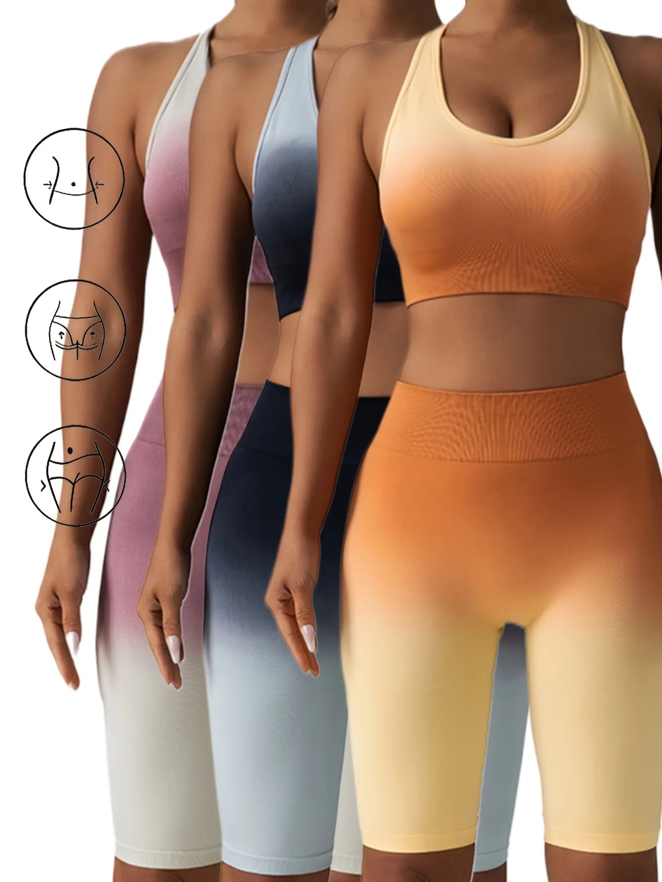 3 Pack US Local Women's Yoga Shorts Tummy Control Seamless Ruched Booty Workout