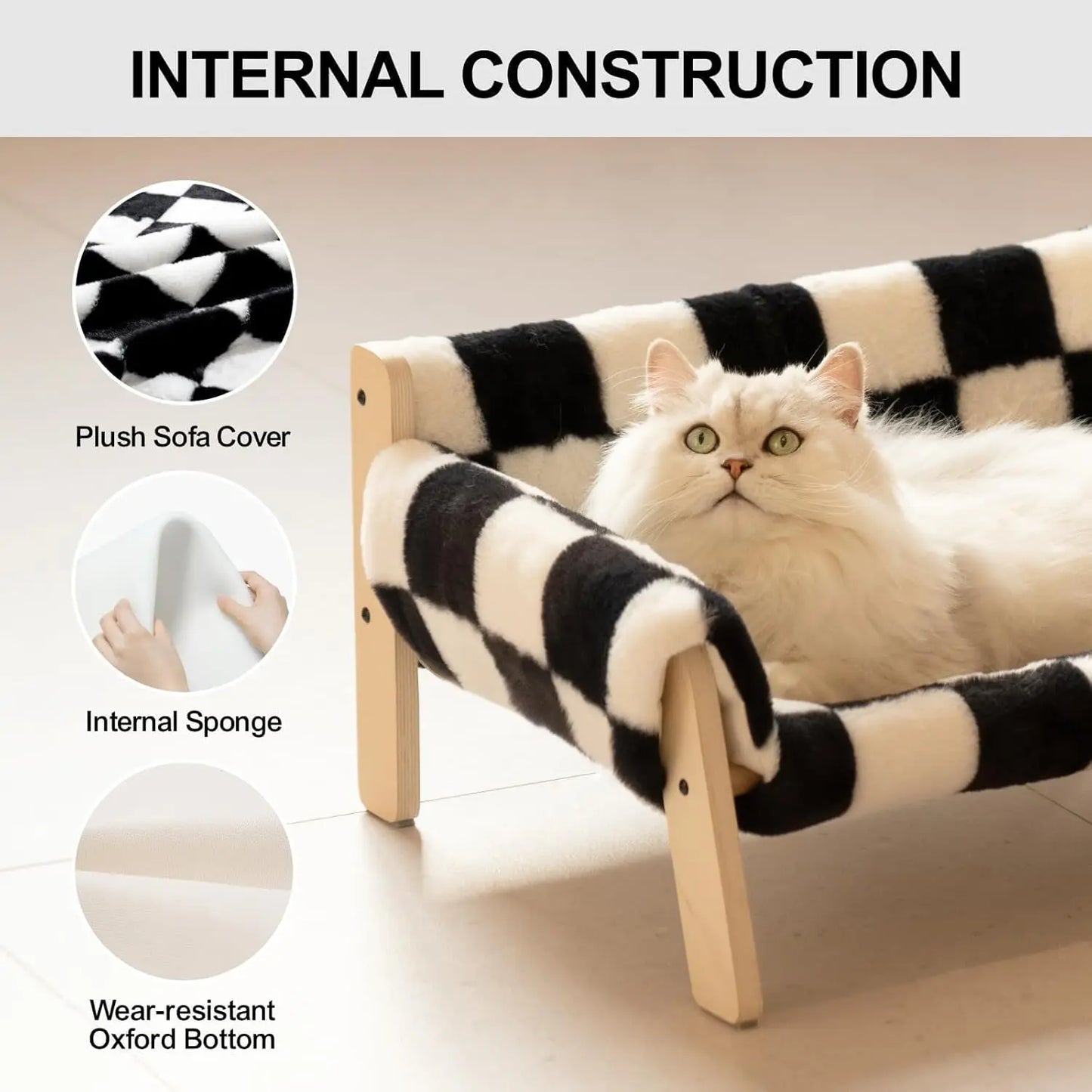 Mewoofun Cat Couch Bed Pet Sofa Wooden Indoor Elevated Bed with Removable Cover