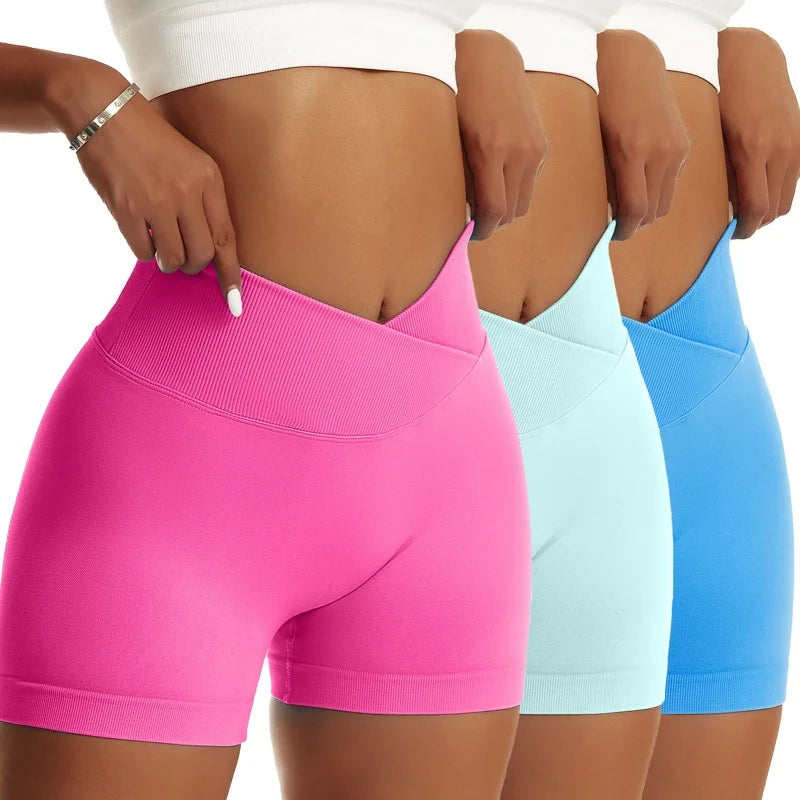 3 Pieces Women Solid Peach Hip Sports Pants High Waist Breathable Yoga Shorts