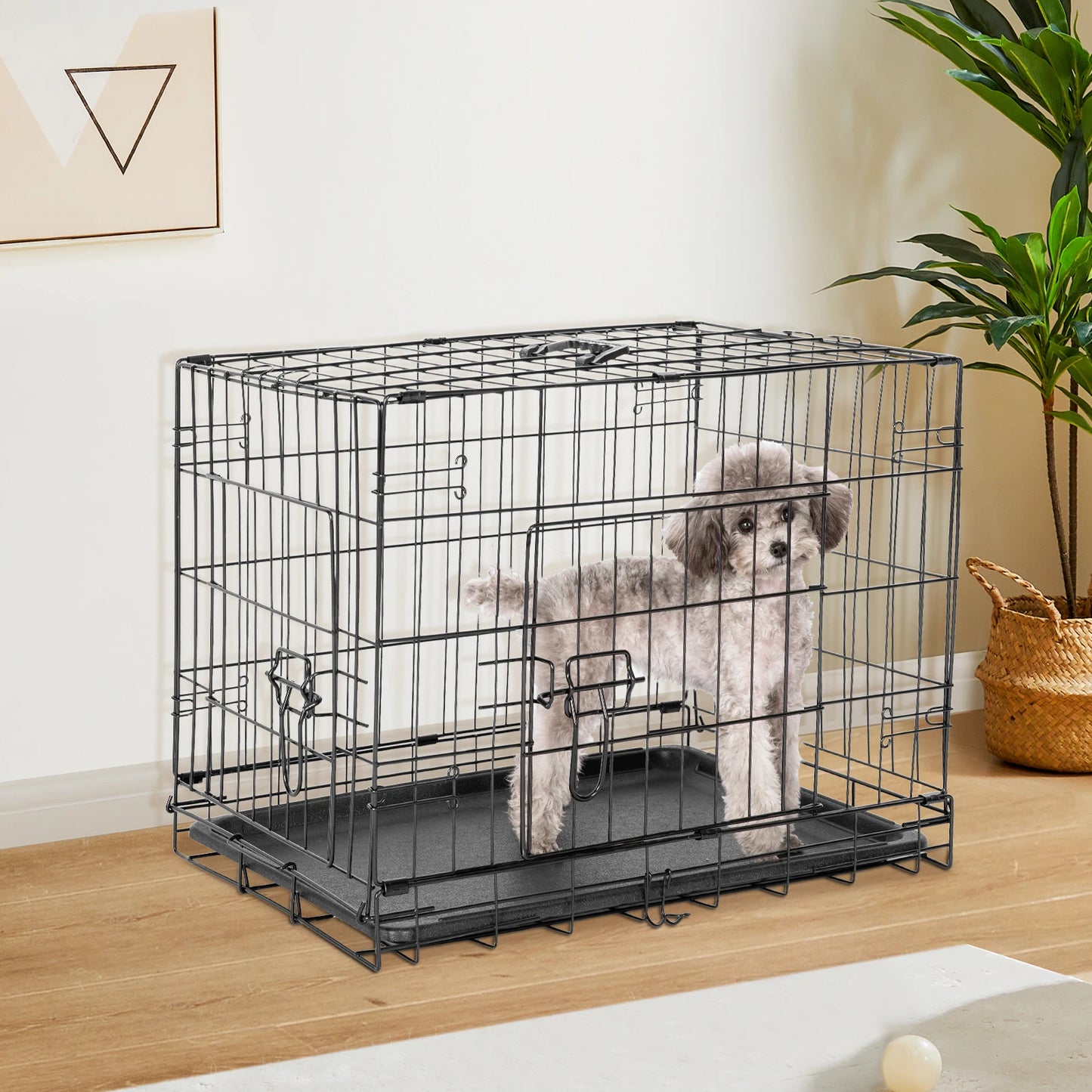 JHK Double Door Folding Metal Wire Dog Cage with Leak-Proof Pan Extra Large Pet Kennel for Indoor Outdoor Travel