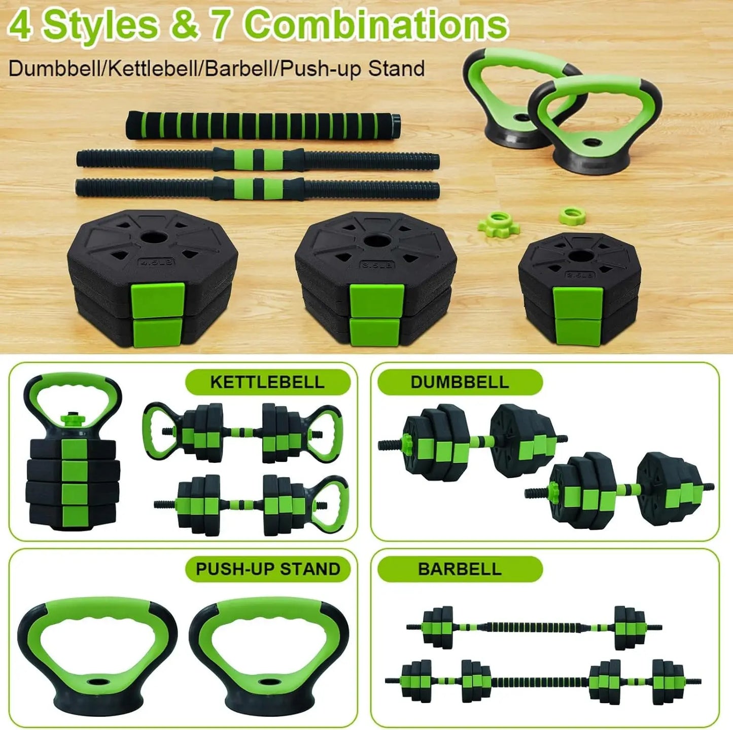 66lbs/88lbs Weight 4 in 1 Adjustable Kettlebell Set Dumbbell Set Used as Kettlebells Barbell Push Up Stand for GYM Home