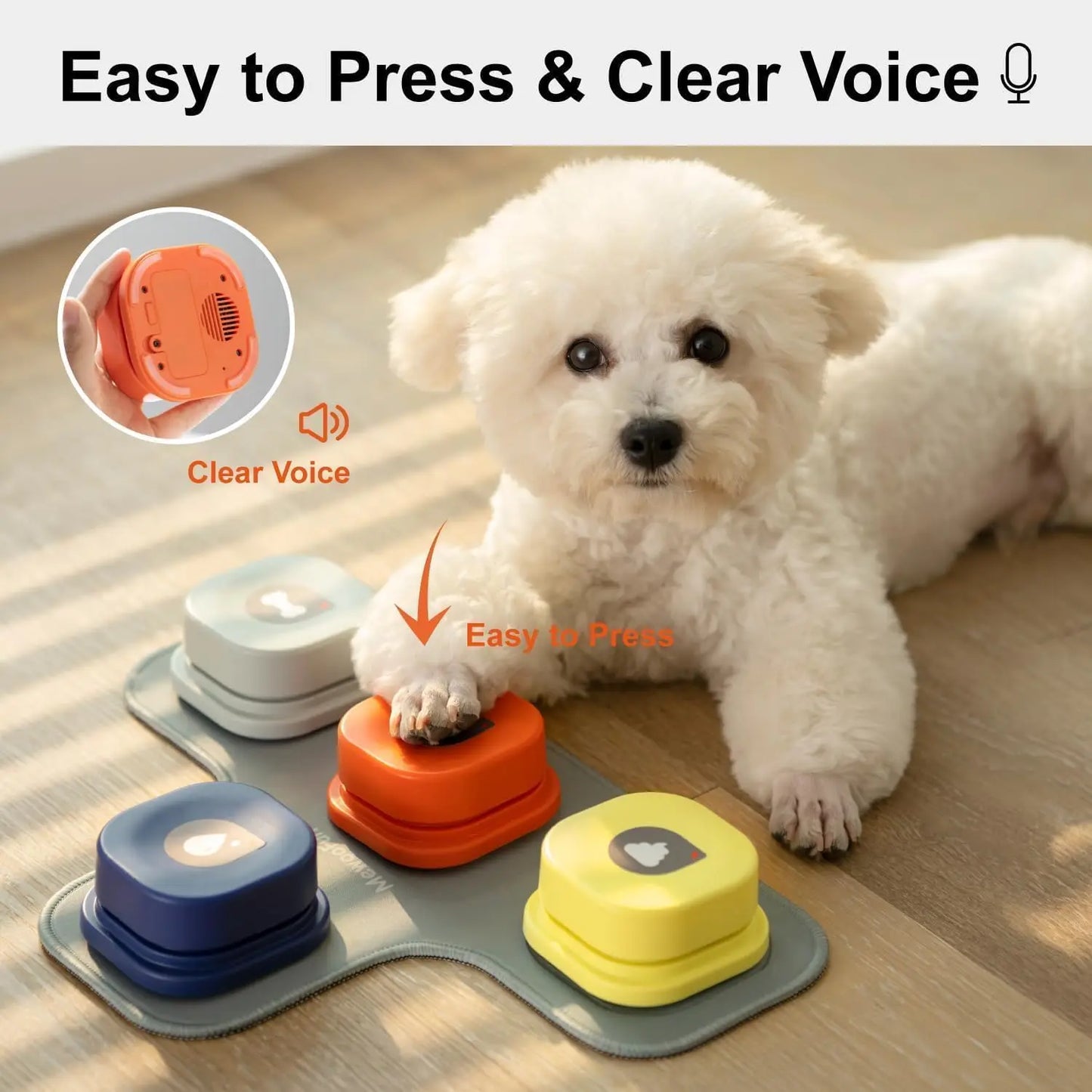 Mewoofun Dog Buttons with Rubber Mat Recordable Talking Buttons Set Communication Starter Pack for Dog Training