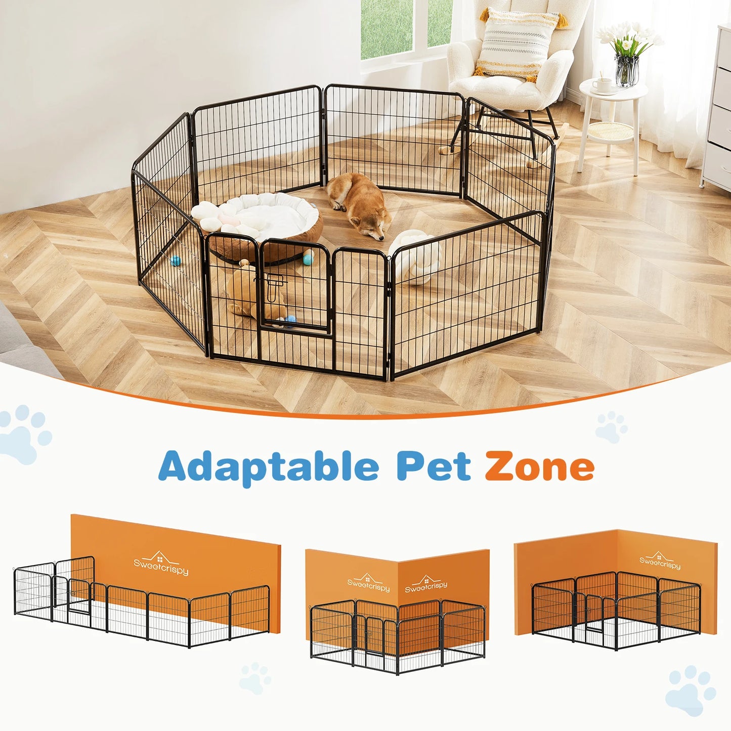 JHK 8 Panel Dog Playpen Indoor and Outdoor Metal Pet Fence Exercise Yard Gate Heavy Duty Crates with Doors