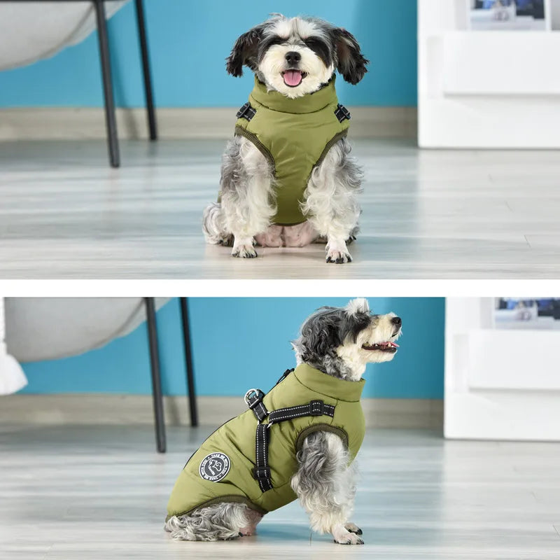 Winter Warm Dog Jacket Waterproof Pet Coat for Small Large Dogs Fleece with Harness Puppy Vest Chihuahua Labrador Costume