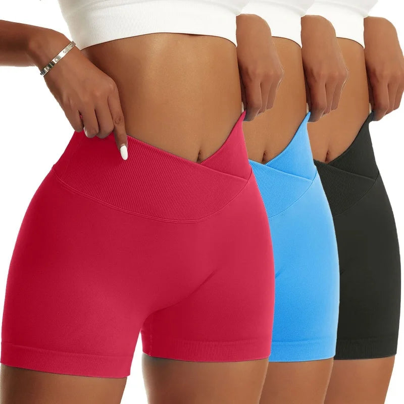 3 Pieces Women Solid Peach Hip Sports Pants High Waist Breathable Yoga Shorts