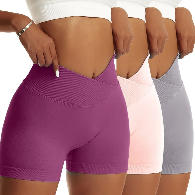 3 Pieces Women Solid Peach Hip Sports Pants High Waist Breathable Yoga Shorts