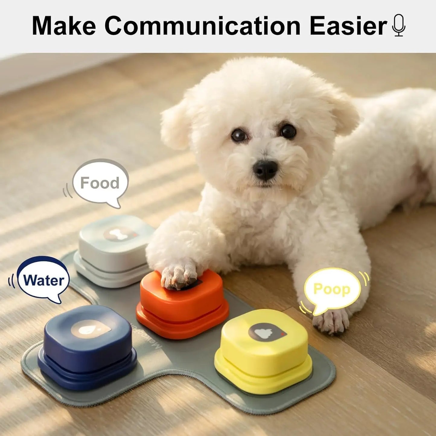 Mewoofun Dog Buttons with Rubber Mat Recordable Talking Buttons Set Communication Starter Pack for Dog Training