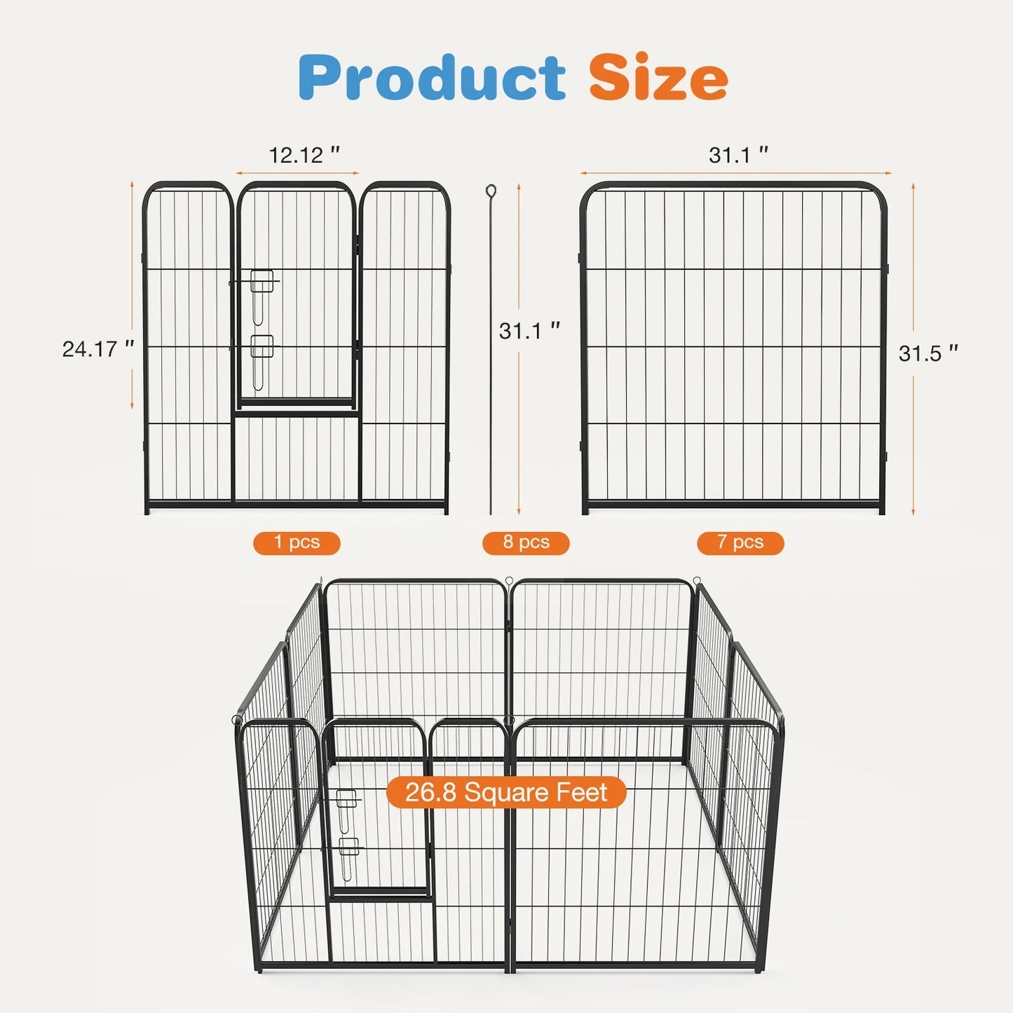 JHK 8 Panel Dog Playpen Indoor and Outdoor Metal Pet Fence Exercise Yard Gate Heavy Duty Crates with Doors