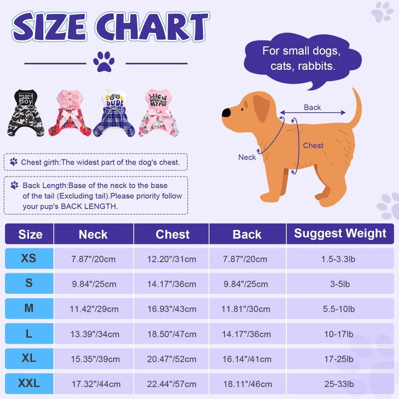 Dog Pajamas Cute Dog Clothes Soft and Stretchy Dog Onesie for Spring Summer Pet Clothes Dog Pjs Dog Outfit Dog Shirts