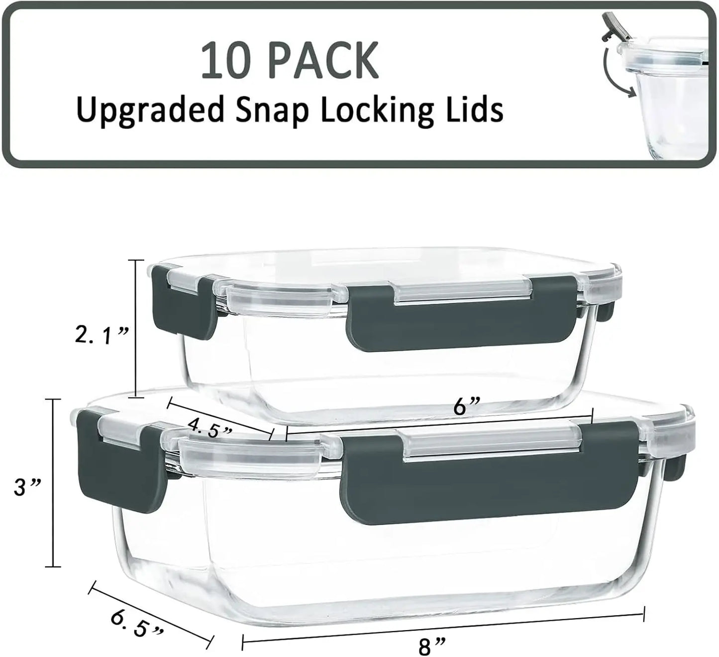 [10-Pack] Glass Meal Prep Containers W/ Lids, Airtight Storage