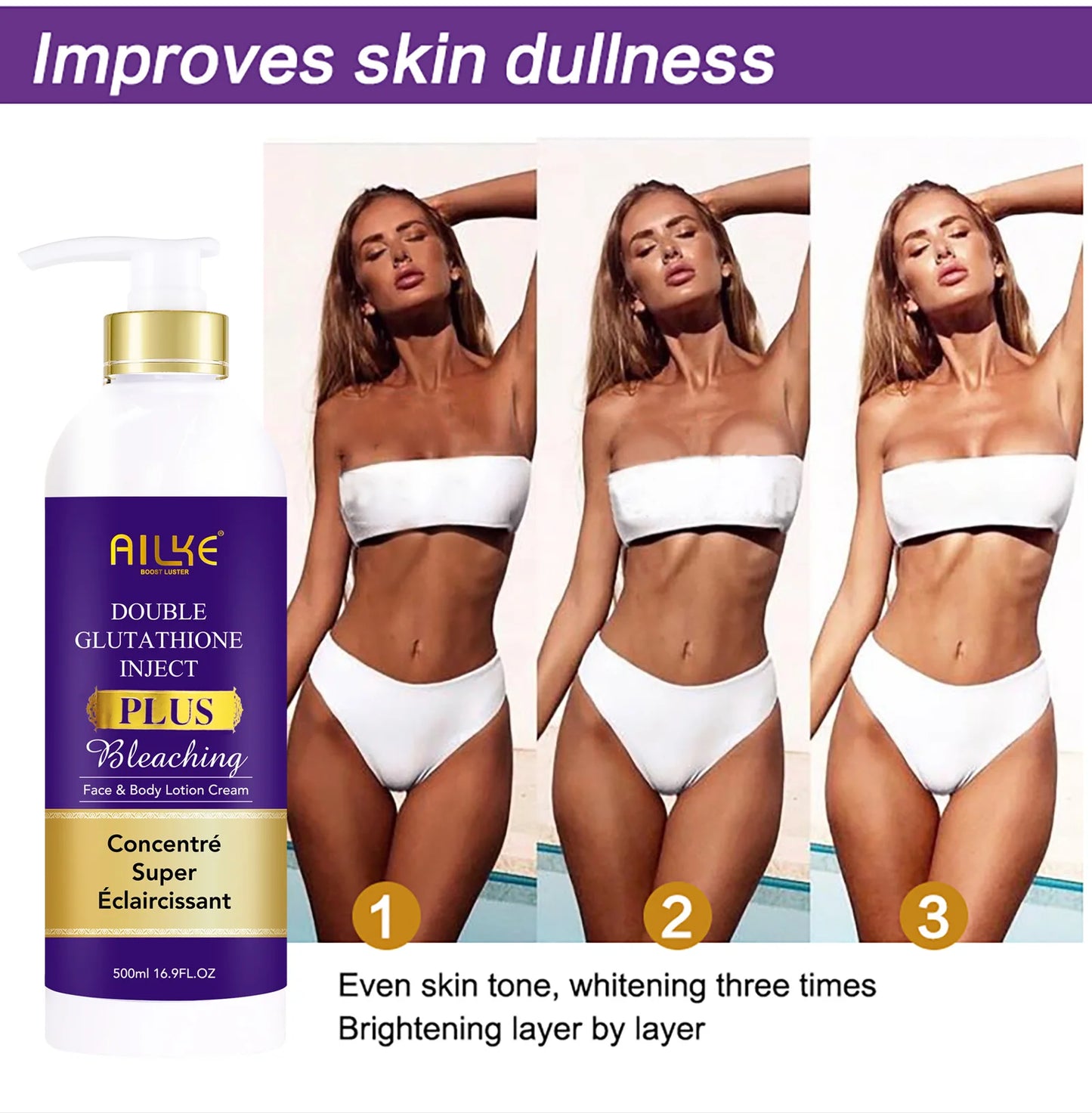 AILKE Glutathione Lighten Body Lotion Moisturizing Hydration Even Skin Tone Support Private Logo