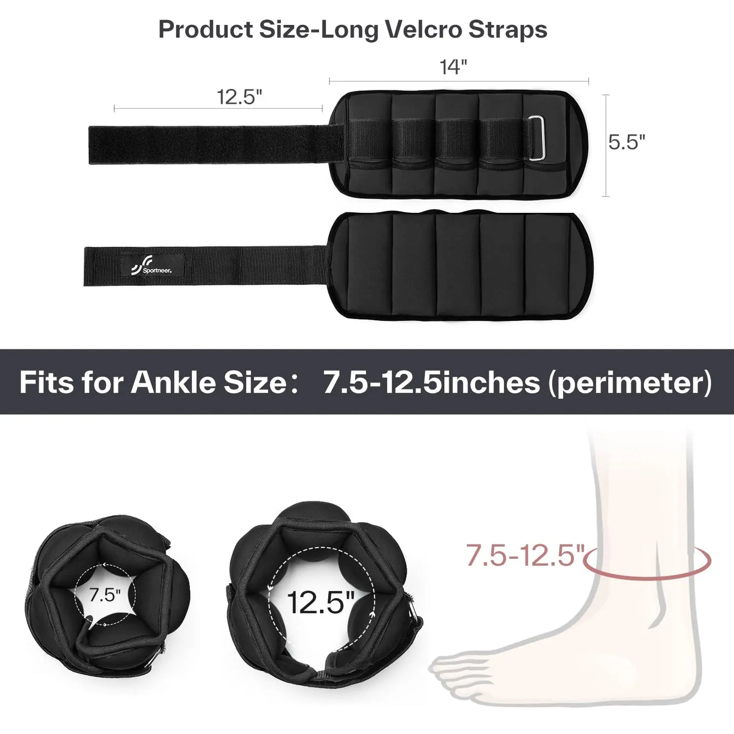 Sportneer Adjustable Ankle Weights 1Pair 10lb Leg Weight Straps for Women Men Workout