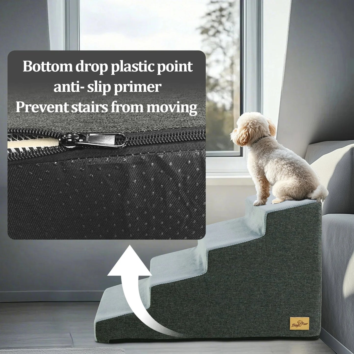 3/4 Steps High Density Foam Dog Stairs Ramps for High Beds and Sofa Non-Slip Pet Steps with Washable Cover