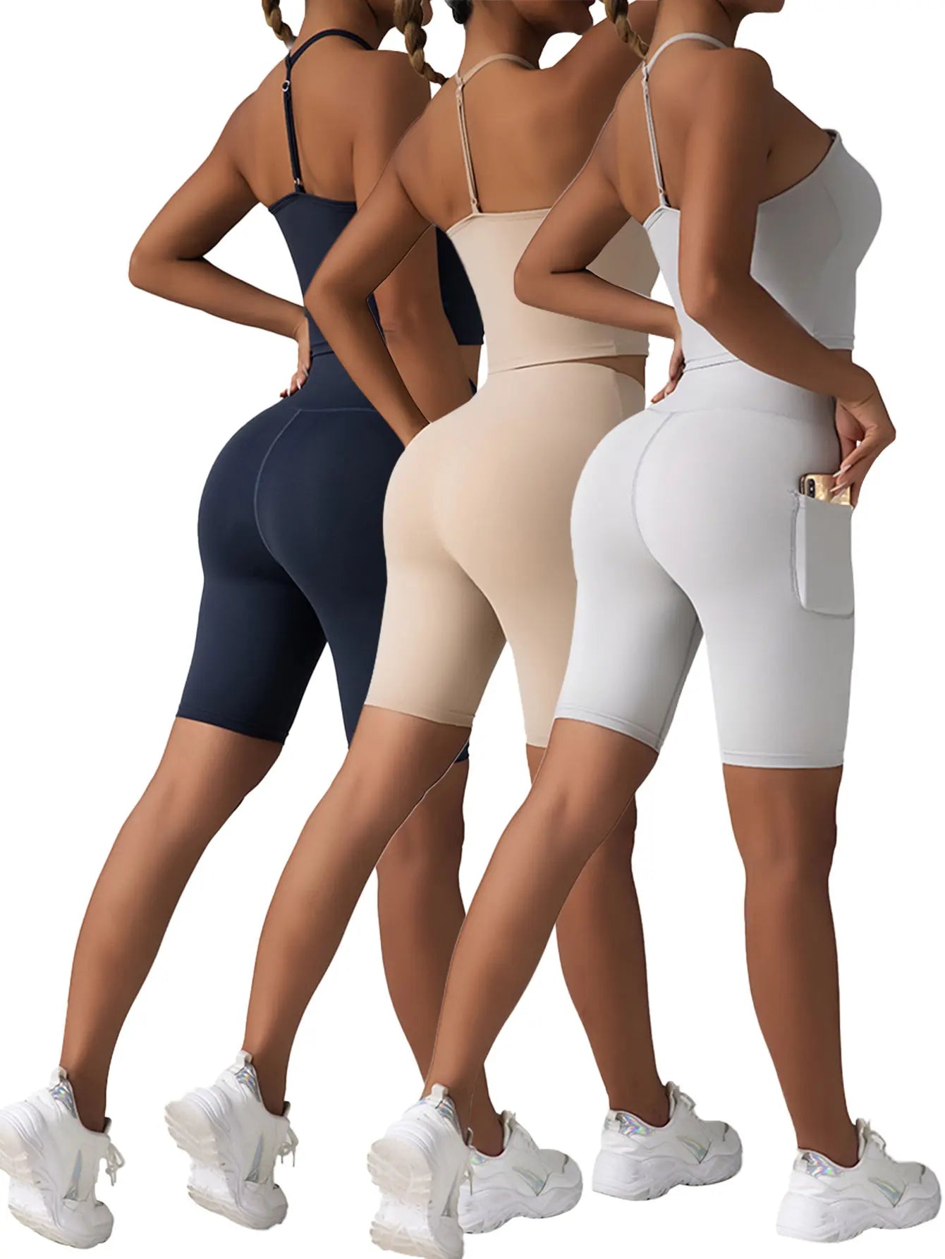 3 Pack High-Waist Yoga Workout and Running Shorts with Tummy Control & Pockets