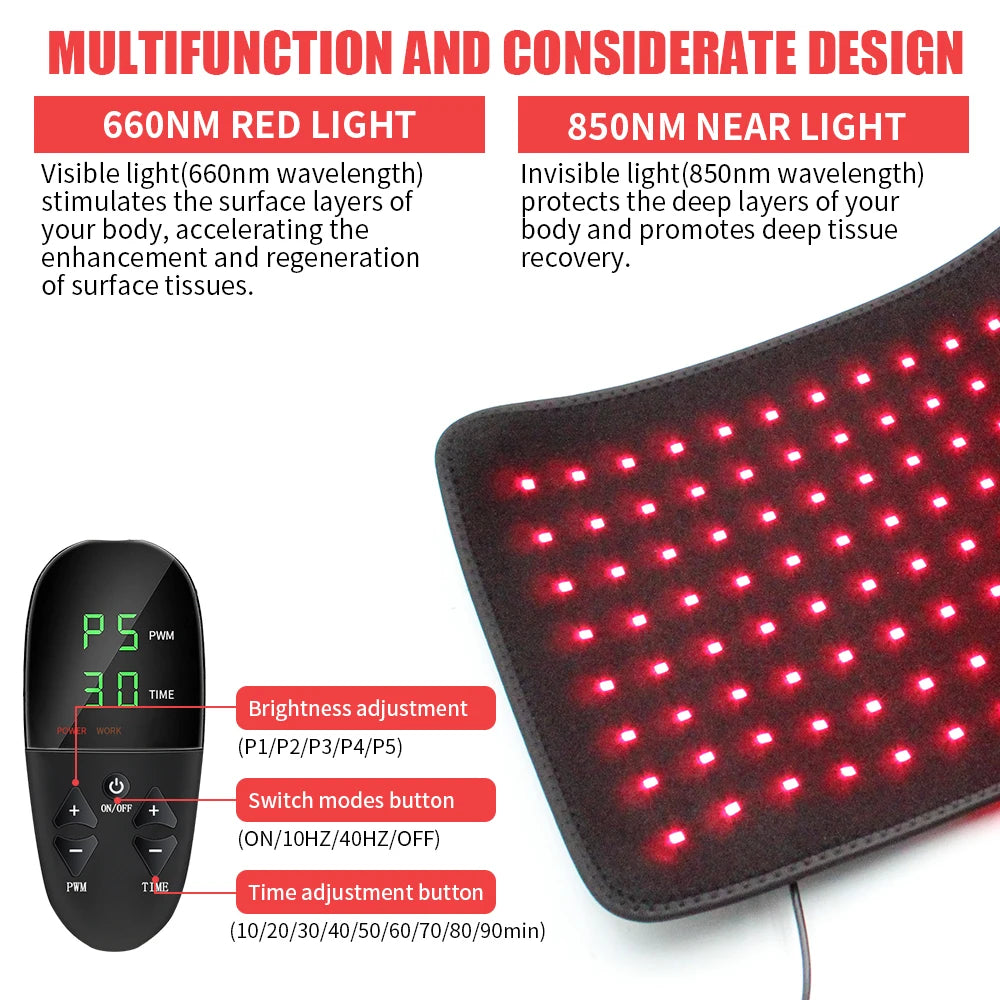 Red Light Therapy Pad for Body 31 x 11 Dual Chip 660nm 850nm LED Infrared Device for Waist Back Shoulder Muscle Relax