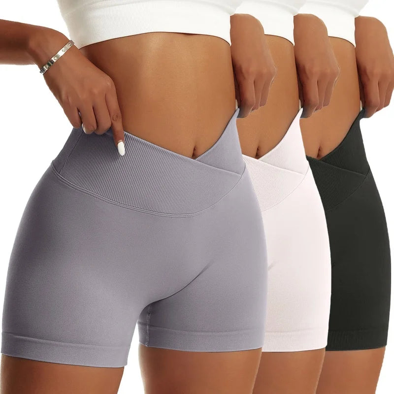 3 Pieces Women Solid Peach Hip Sports Pants High Waist Breathable Yoga Shorts