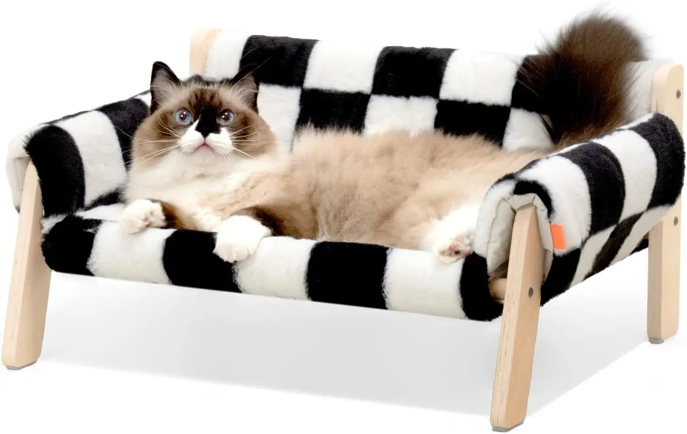 Mewoofun Cat Couch Bed Pet Sofa Wooden Indoor Elevated Bed with Removable Cover