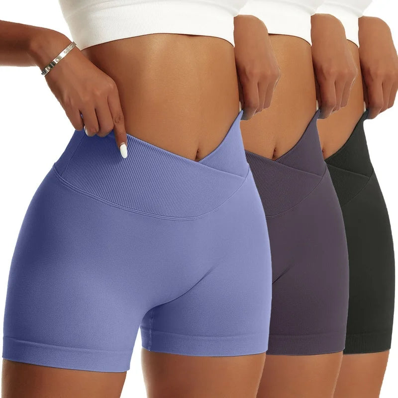 3 Pieces Women Solid Peach Hip Sports Pants High Waist Breathable Yoga Shorts
