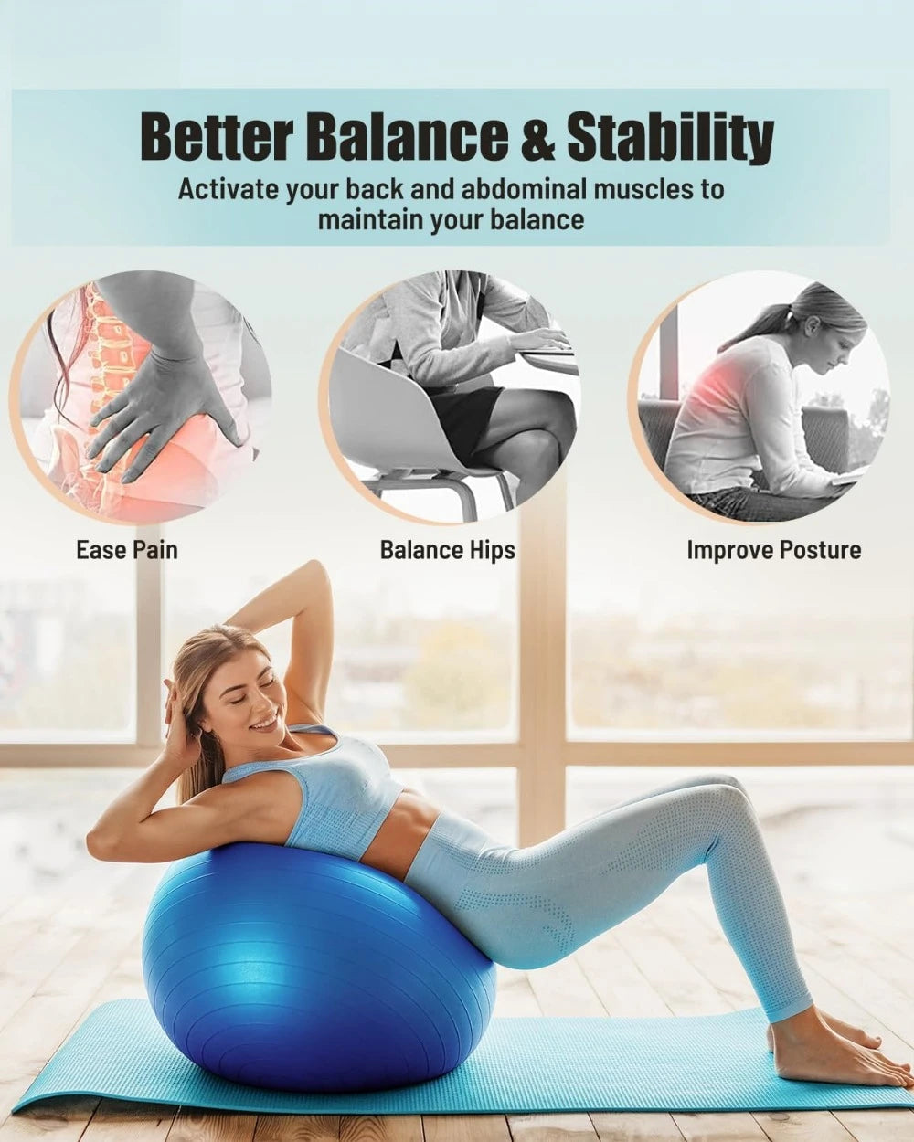 Yoga Ball Workout Ball Explosion-Proof Anti-Slip Stability Ball Swiss Ball Physiotherapy Balance Ball Chair