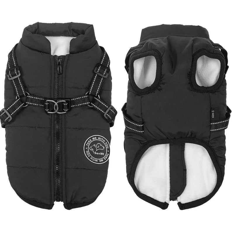 Winter Warm Dog Jacket Waterproof Pet Coat for Small Large Dogs Fleece with Harness Puppy Vest Chihuahua Labrador Costume