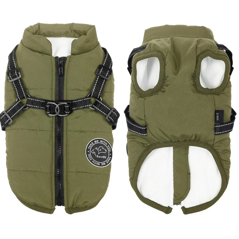 Winter Warm Dog Jacket Waterproof Pet Coat for Small Large Dogs Fleece with Harness Puppy Vest Chihuahua Labrador Costume