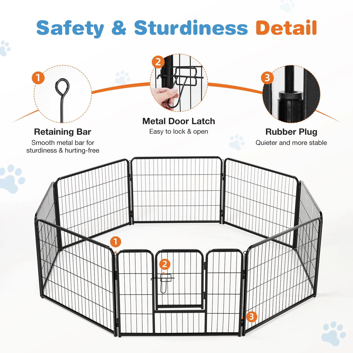 JHK 8 Panel Dog Playpen Indoor and Outdoor Metal Pet Fence Exercise Yard Gate Heavy Duty Crates with Doors