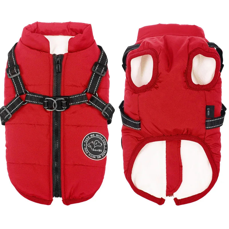 Winter Warm Dog Jacket Waterproof Pet Coat for Small Large Dogs Fleece with Harness Puppy Vest Chihuahua Labrador Costume