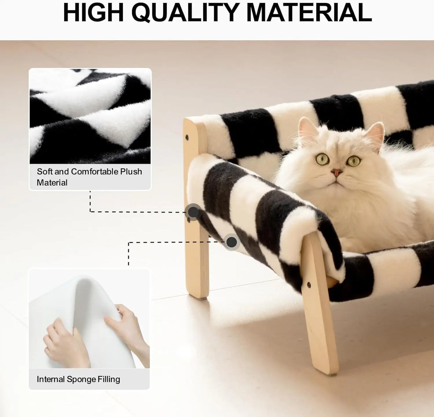 Mewoofun Cat Couch Bed Pet Sofa Wooden Indoor Elevated Bed with Removable Cover