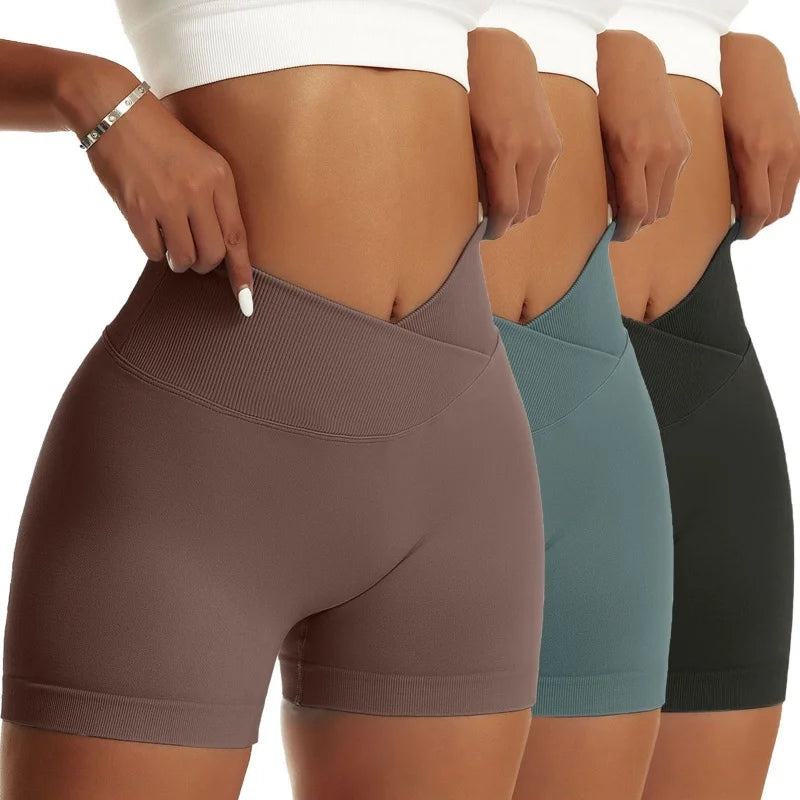 3 Pieces Women Solid Peach Hip Sports Pants High Waist Breathable Yoga Shorts