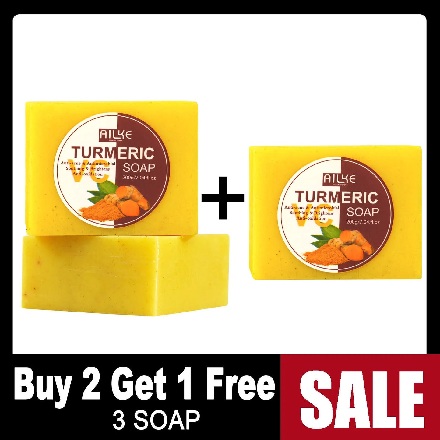 AILKE Organic Turmeric Skin Care Set Reduce Acne Cleaning Skin Exfoliation Whiten Tone