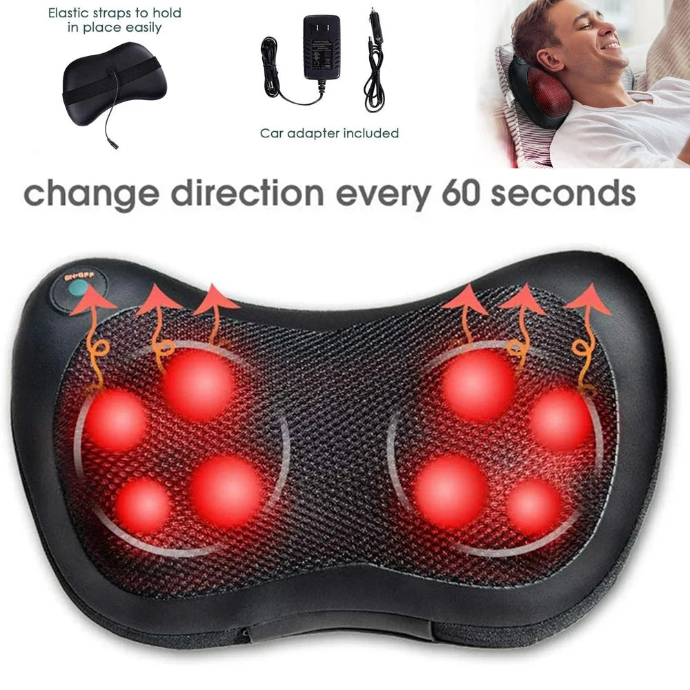 8 Head Electric Back Massager With Heat Deep Tissue Neck Massage Pillow for Shoulder Foot Body at Home Car