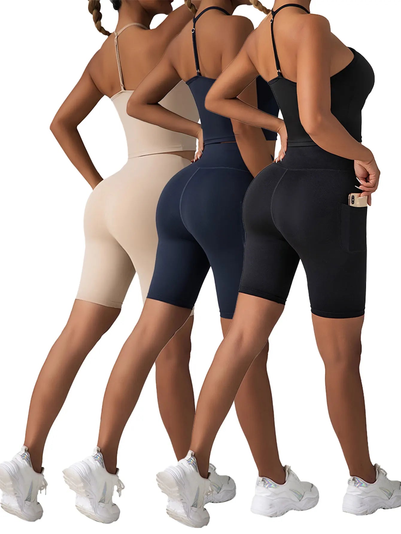 3 Pack High-Waist Yoga Workout and Running Shorts with Tummy Control & Pockets