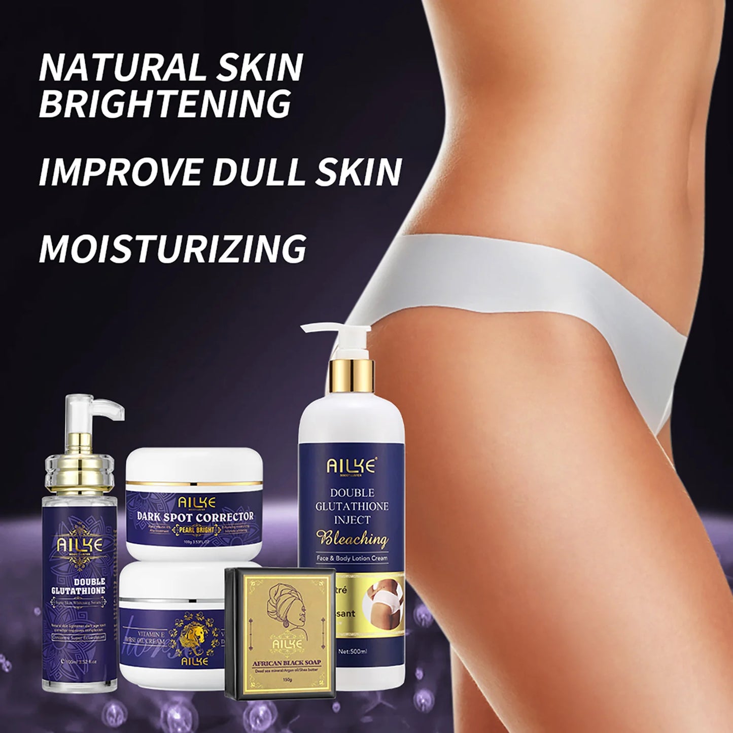 AILKE Double Glutathione & Vitamin C Skin Care Set Brightening Even Skin Tone Smooth Skin Women Cosmetics