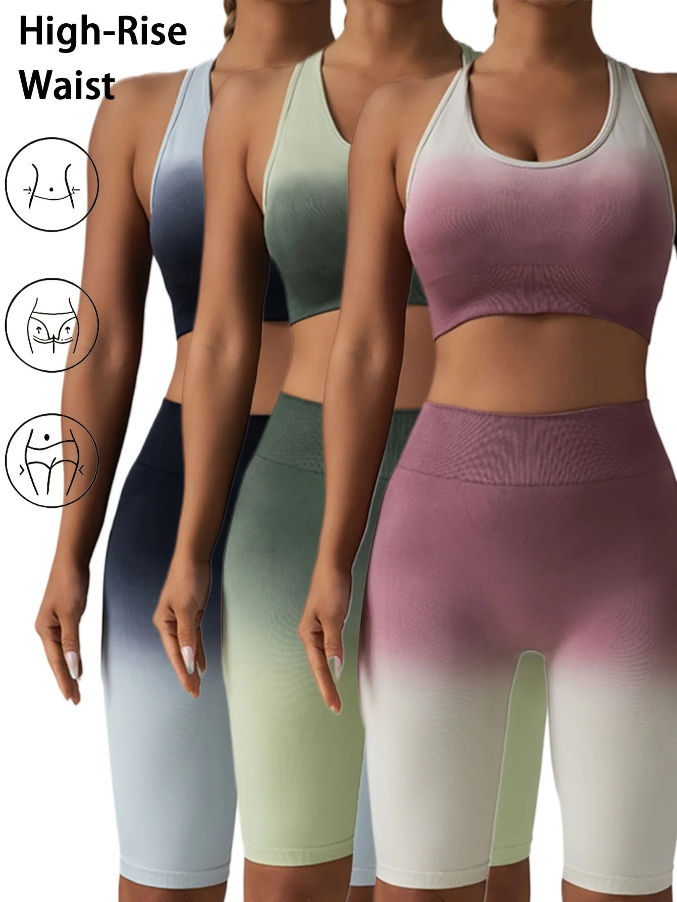 3 Pack US Local Women's Yoga Shorts Tummy Control Seamless Ruched Booty Workout