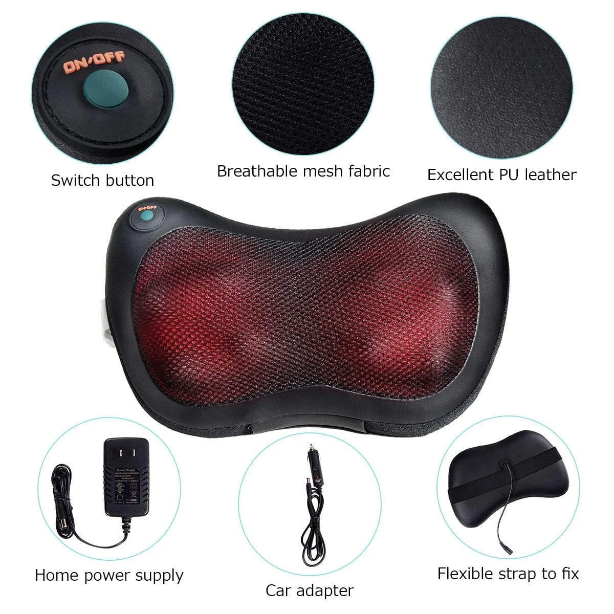8 Head Electric Back Massager With Heat Deep Tissue Neck Massage Pillow for Shoulder Foot Body at Home Car