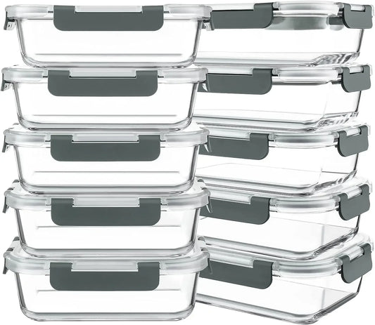 10-Pack 30oz Glass Meal Prep Containers with Airtight Lids