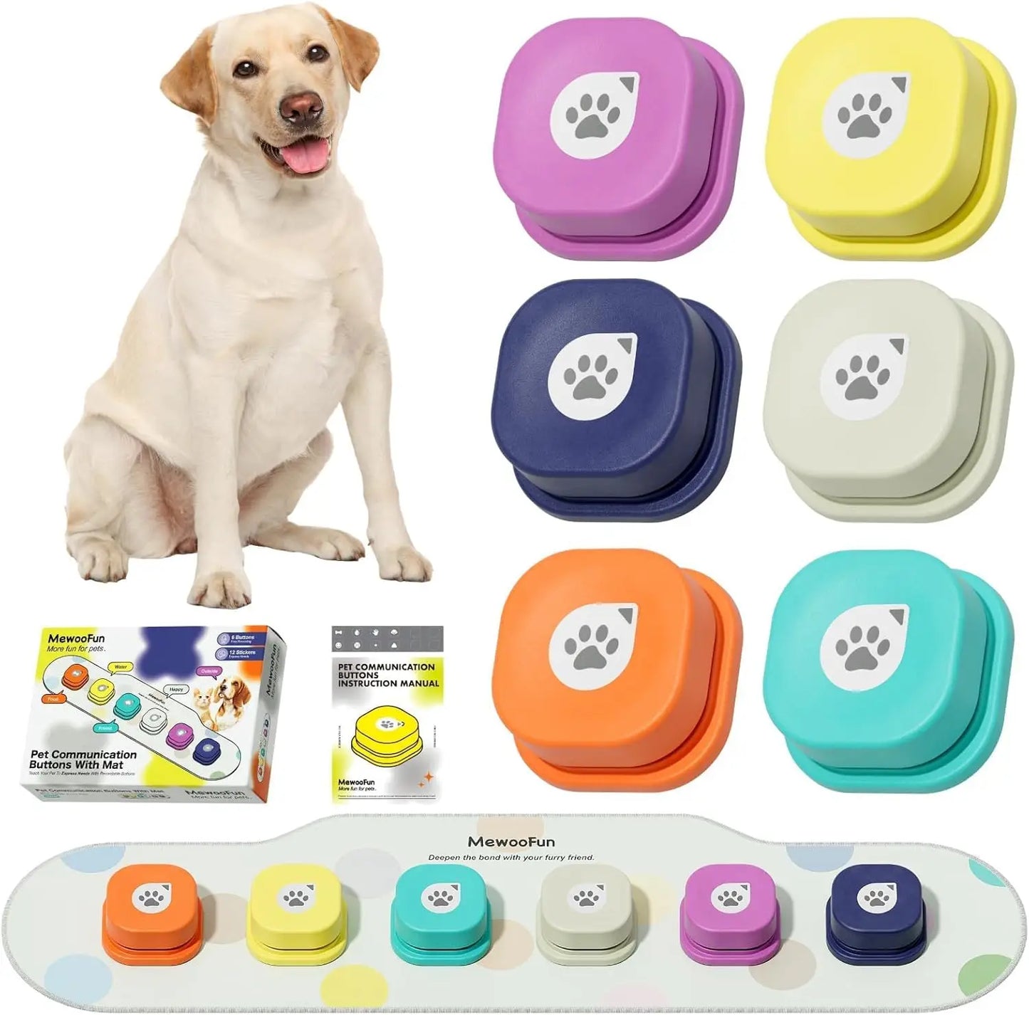 Mewoofun Dog Buttons Training Words Dog Talking Training Buttons Set 6 Packs for Communication Starter Pack
