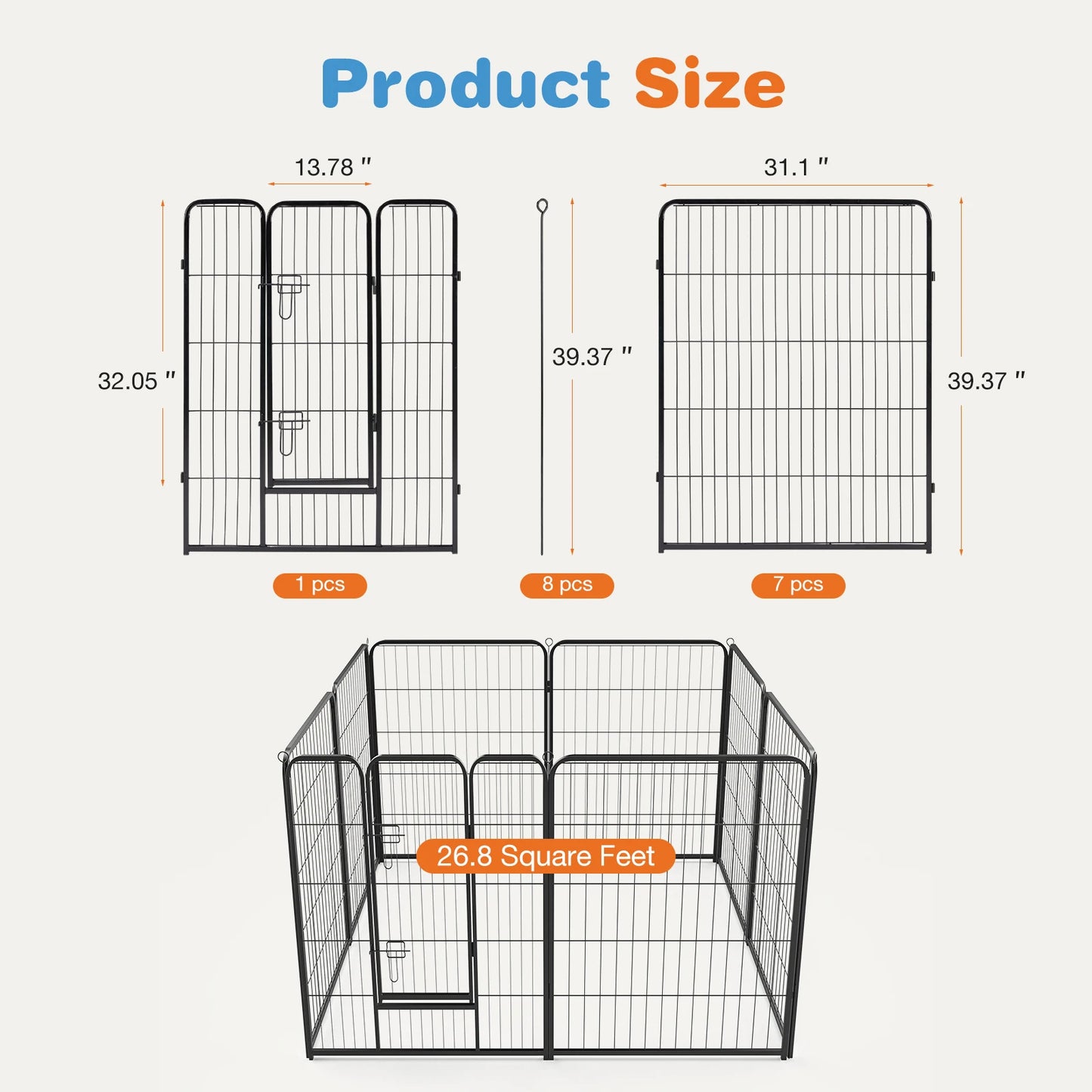 JHK 8 Panel Dog Playpen Indoor and Outdoor Metal Pet Fence Exercise Yard Gate Heavy Duty Crates with Doors