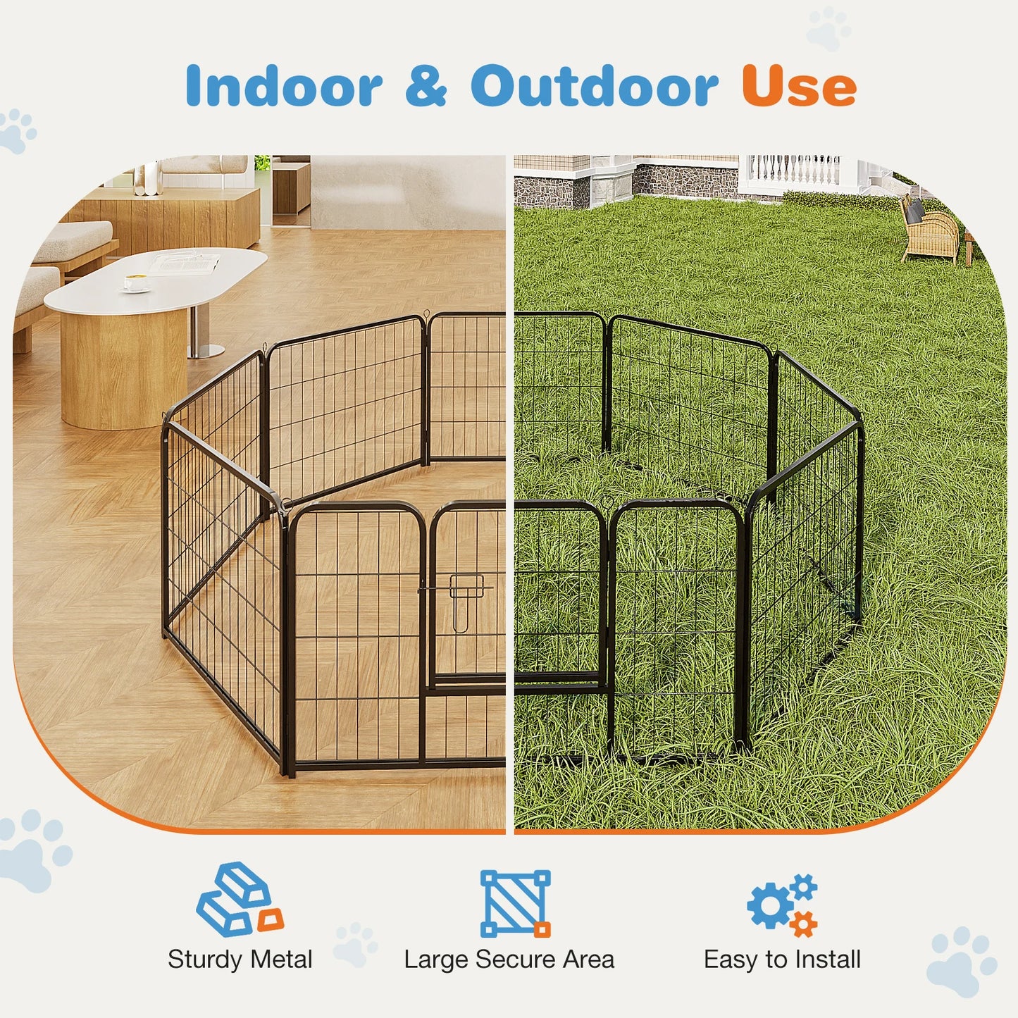JHK 8 Panel Dog Playpen Indoor and Outdoor Metal Pet Fence Exercise Yard Gate Heavy Duty Crates with Doors