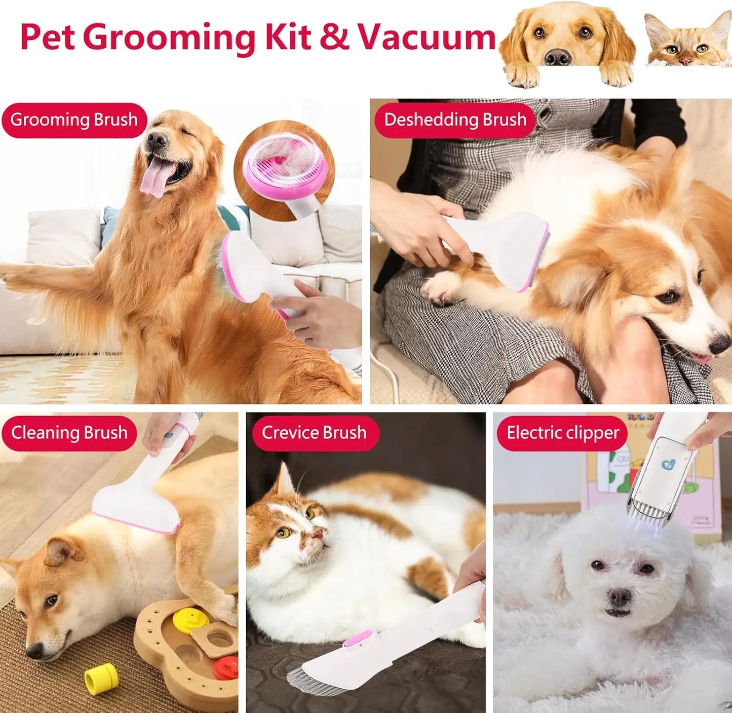 Pet Grooming Vacuum Dog Hair Vacuum Groomer Multi-Functional Pet Grooming Kits for Dogs Cats and More