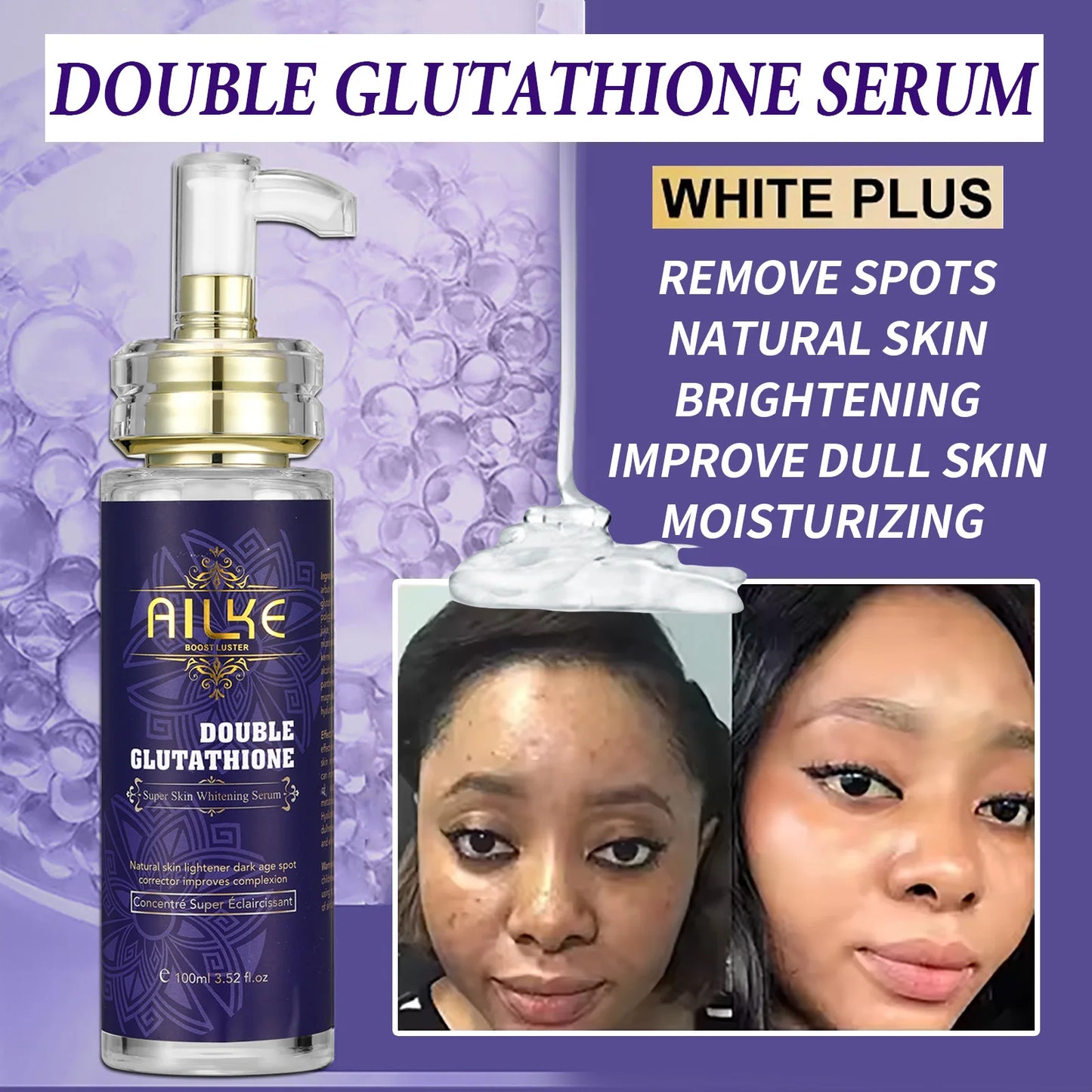AILKE Double Glutathione & Vitamin C Skin Care Set Brightening Even Skin Tone Smooth Skin Women Cosmetics