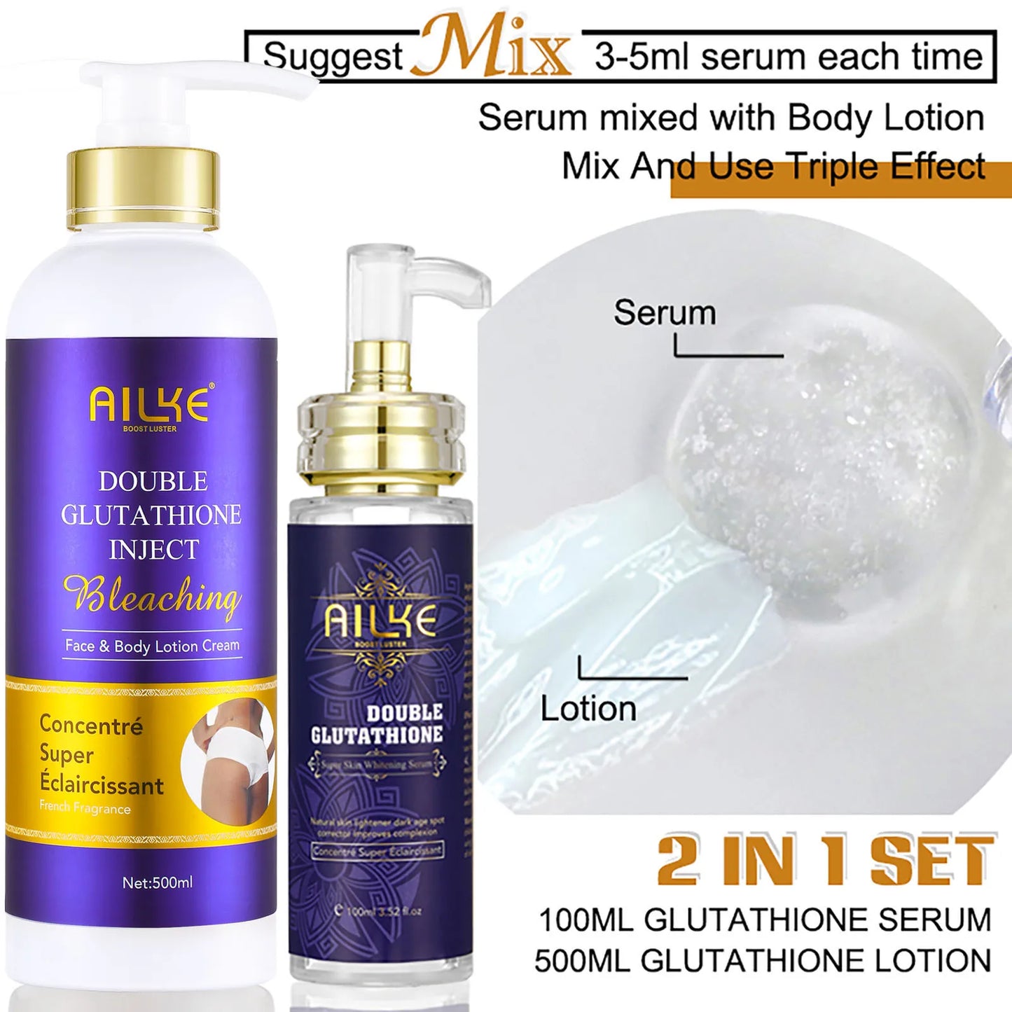AILKE Double Glutathione & Vitamin C Skin Care Set Brightening Even Skin Tone Smooth Skin Women Cosmetics