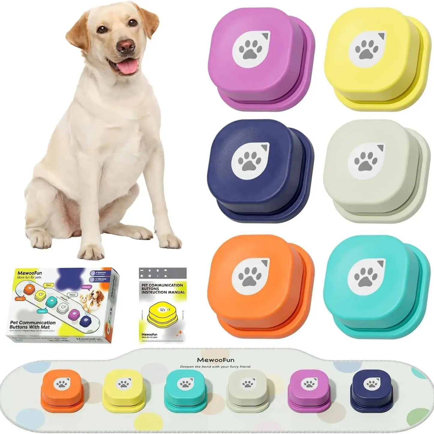 Mewoofun Dog Buttons Training Words Dog Talking Training Buttons Set 6 Packs for Communication Starter Pack