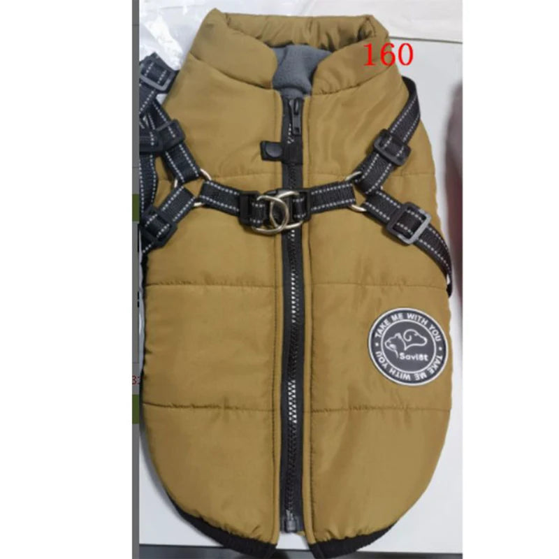 Winter Warm Dog Jacket Waterproof Pet Coat for Small Large Dogs Fleece with Harness Puppy Vest Chihuahua Labrador Costume